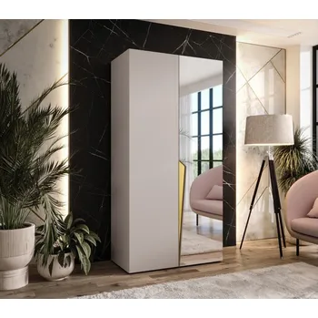 Šatní skříň Šatní zrcadlová skříň 100 cm SORAYA 2 - kašmír / zlatý úchyt