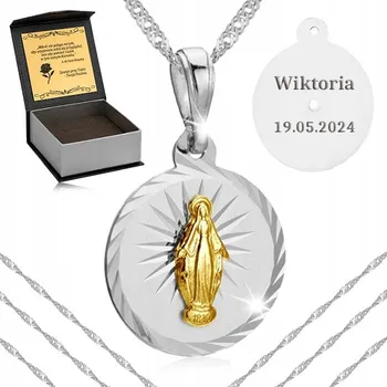 Náhrdelník KRÁSNÝ STŘÍBRNÝ NÁHRDELNÍK S MEDAILONKEM Matka Boží ZÁZRAČNÁ POZLACENÝ 925