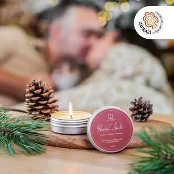 Svíčka Tvoje Svíčka Poketka Šťastné a Veselé - sojová svíčka skořice, hřebíček, pomeranč 55g