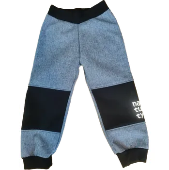 Chlapecké kalhoty Natuty Softshellové kalhoty zateplené - Jeansově modré černá kolena a náplety Velikost: 92