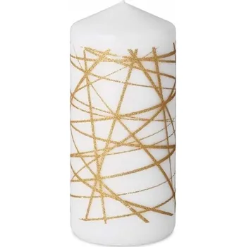 Svíčka Svíčka bílá 68x150mm Glitrové čáry zlaté