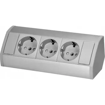 Elektrická zásuvka Nábytková zásuvka 3x2P+Z (Schuko), šedo-stříbrná Orno OR-GM-9001(GS)/G