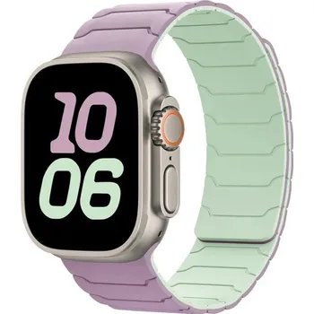 Magnetický silikonový řemínek pro Apple Watch 42 mm 44 mm 45 mm 46 mm 49 mm Nastavitelný pohodlný pásek s magnetickým uchycením pro každodenní nošení fialová
