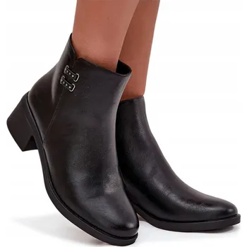 Dámská zimní obuv DÁMSKÉ KOTNÍKOVÉ BOTY Z EKOKŮŽE, BLOKOVÝ PODPATEK, NA ZIP, ZATEPLENÉ, ČERNÉ, VELIKOST 40