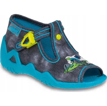 Dívčí bačkory Befado dětské papuče na suchý zip šedé, velikost 21