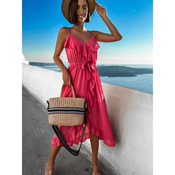 Dámské šaty Malinové volánkové šaty RHEA na ramínka