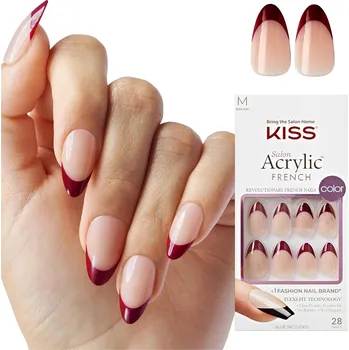 KISS Salon Akrylové francouzské nehty "Catchy", fialové, střední délka, mandlový tvar - 28ks