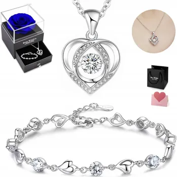 Náhrdelník SREBRNA Bransoletka Damska DIAMENTOWANA + Náhrdelník s Věčnou Růží