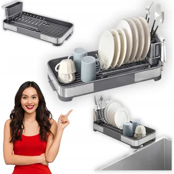 Odkapávač na nádobí ODKAPÁVAČ NA NÁDOBÍ MALÝ NEREZOVÁ OCEL ŠEDÝ KOMPAKTNÍ PRO 1-2 OSOBY