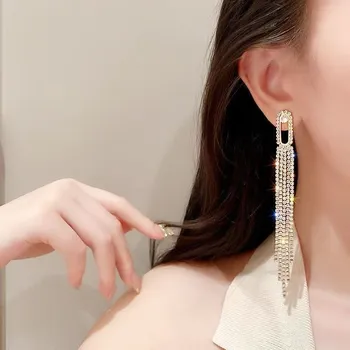 Náušnice Dlouhé Náušnice s třpytivými Zirkony, stříbrné visací dámské