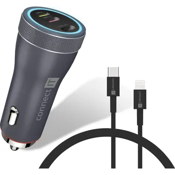 CONNECT IT InCarz DUPLEX nabíječka do auta, 2x USB-C, 1x Lightning, ANTRACITOVÁ