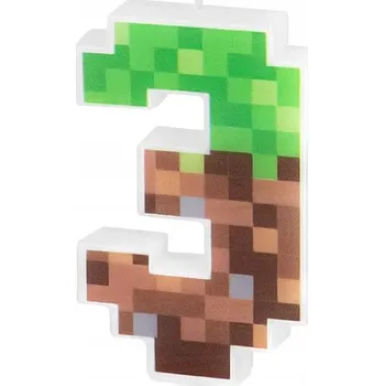 Dortová svíčka Svíčka na dort Číslice 3 MINECRAFT PIKSELE Dekorace na dort k narozeninám