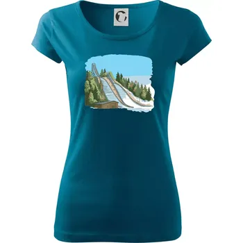 Dámské oblečení Obrázek skokanských můstků - Dámské triko Pure - S ( Petrolejová )