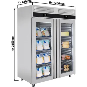 Lednice G.Gastro Kombinace lednice a mrazáku - 1,4 x 0,81 m - 1400L - se 2 skleněnými dveřmi