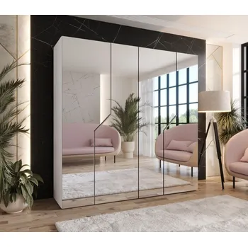 Šatní skříň Zrcadlová šatní skříň 200 cm ELIRA 3 - bílá / kašmírové úchyty