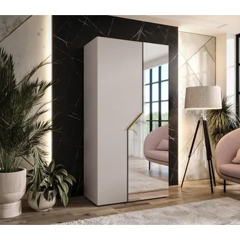 Šatní skříň Úzká zrcadlová skříň 100 cm ELIRA 2 - kašmír / zlatý úchyt