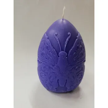 Svíčka Svíčka vonná z parafínového vosku - vejce s motýlem fialové - Borůvka