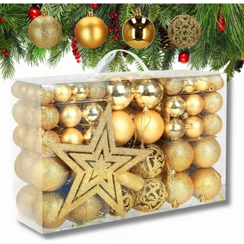 Vánoční dekorace VÁNOČNÍ BAŇKY NEROZBITNÉ VÁNOČNÍ OZDOBY ZLATÉ 100 KS XXL SADA