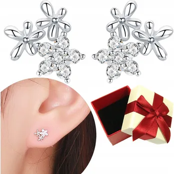 Náušnice Stříbrné náušnice S925 jemné s KVĚTINAMI zirkony jemné květiny stříbro