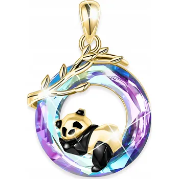 Přívěsek Zlatý přívěsek na řetízek Velký barevný Křišťál s Pandou STŘÍBRO 925