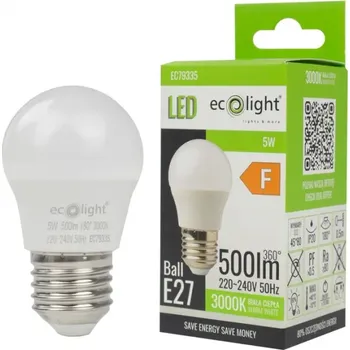 Žárovka LED žárovka LED Koule P45 E27 5W 450lm 3000K Teplá Ecolight