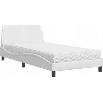 Postel Bílá postel s pěnovou matrací 100 x 200 cm, umělá kůže, H2/H3