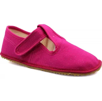 Dívčí obuv Barefoot bačkůrky BEDA BFN170020/W/OP - Pink Shine, růžové třpytky Velikost: 34