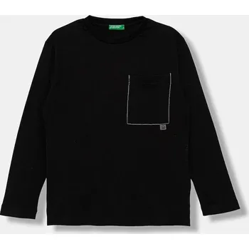 Chlapecké tričko Dětské bavlněné tričko s dlouhým rukávem United Colors of Benetton černá barva, s potiskem, 3I1XC10QS 3I1XC10QS.G.seasonal 99X, vel. 160