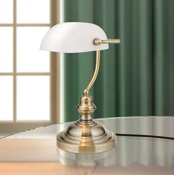 Lampička Orion LA4-587/1-Opal Stolní stylová lampa BANKIR patina BÍLÉ sklo