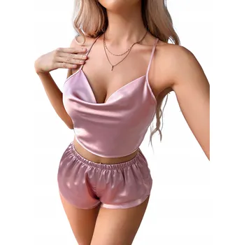 Dámské pyžamo Pyžamo tričko + kraťasy, saténové, hladké, komplet na ramínka