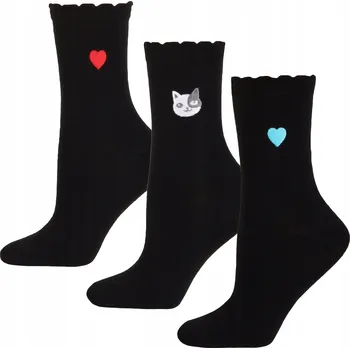 Dámské ponožky Moraj vyšívané dámské bavlněné ponožky s motivem kočky a srdíček, 3 páry - 38-41