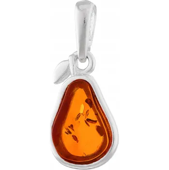 Přívěsek Hruška Jemný Stříbrný Přívěsek s Jantarem Závěs na Řetízek 925