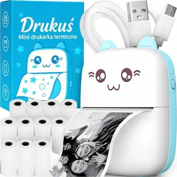 Příslušenství pro čtečku elektronické knihy Mini termální tiskárna Drukuś modrá Bluetooth 5.0 s 11 rolkami