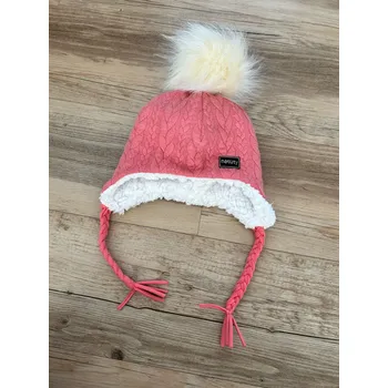 Čepice Natuty Ušanka s bambulí a beránkem -lososové copánky Velikost: 43-47