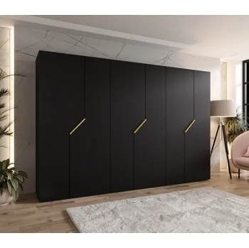 Šatní skříň Široká šatní skříň 300 cm ELIRA 1 - černá / zlaté úchyty