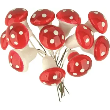 Vánoční dekorace Muchomůrky na drátku 1,8 cm,12 ks