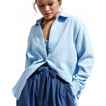 D-look dámská košile s dlouhým rukávem, bez vzoru, modrá, bavlněná dámská košile, velikost L