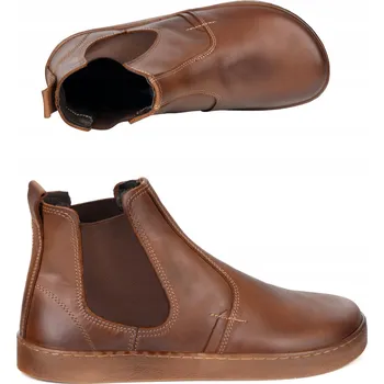 Pánské polobotky Pánské kožené barefoot kotníkové boty Olivier 100KZ hnědé, velikost 44