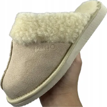Dámská obuv Teplé Dámské Pantofle z Přírodní Merino Vlny Domácí Bačkory Béžové Pago