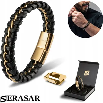 Náramek Pánský kožený náramek [Radost] zlatý