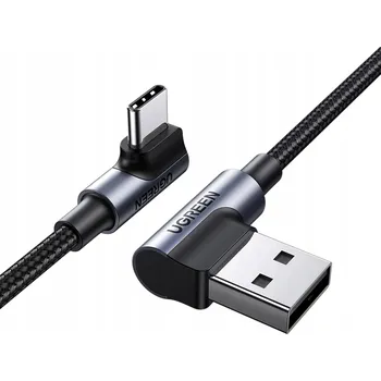 Datový kabel Kabel Ugreen USB-A na USB-C úhlový 90° 3 m černý Quick Charge 4.0