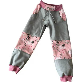 Chlapecké kalhoty Natuty Softshellové kalhoty (jarní softshell) - Šedý melír, kytky, ptáci Velikost: 122