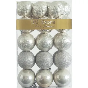 Vánoční dekorace Vánoční Baňky Mix, sada 34 ks, krémově stříbrná