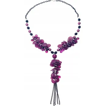 Náhrdelník Dlouhý náhrdelník korálky tmavě fialové korále