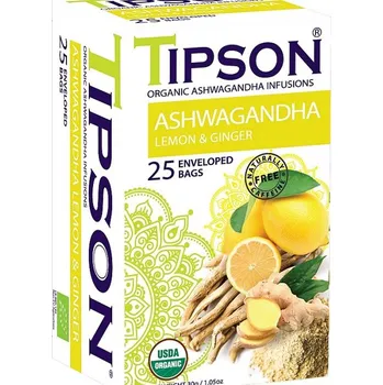 Speciální výživa ASHWAGANDHA BIO LEMON - GINGER - bylinný čaj AŠVAGANDA-CITRÓN-ZÁZVOR 25 X 1,5 g TIPSON