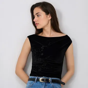 Dámské tričko Reserved - Velurové body - černý - 664IU-99X - 664IU-99X-L