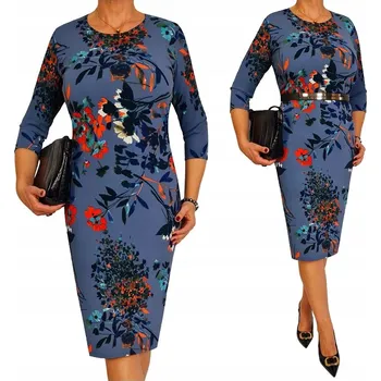 Dámské šaty Šaty s květinami na podzim modrá xxl 40 42 44 46 48 50 52 54 56