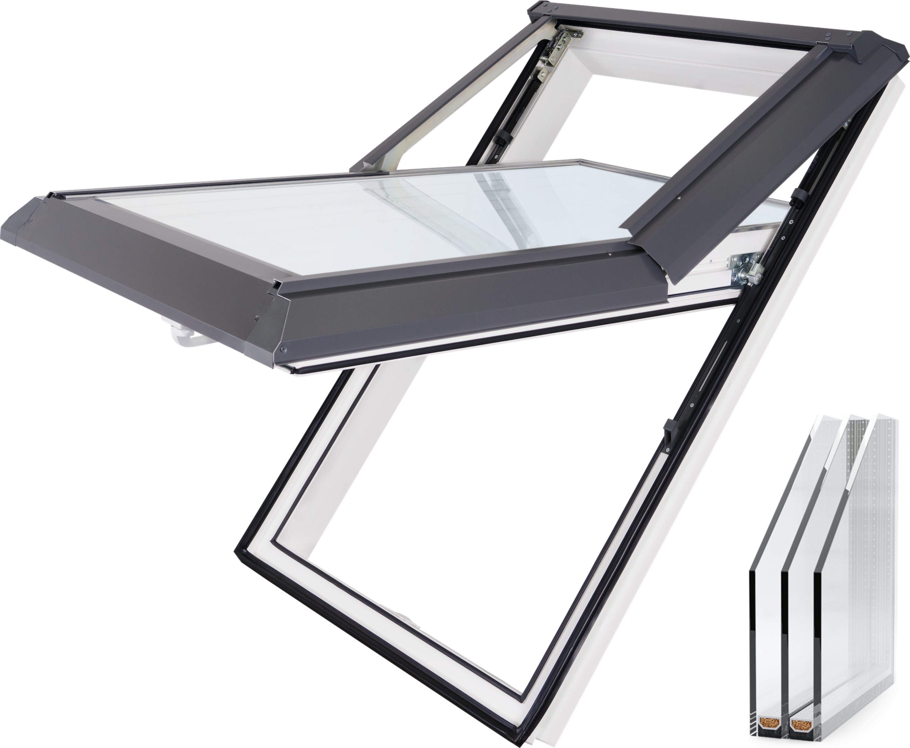 Střešní okno Skylight SUPRO Barva interiéru: Bílá, Barva exteriéru: Šedá RAL 7043, Rozměr: 78 x 118 cm
