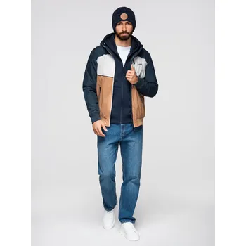 Pánská větrovka Pánská lehká barevná sportovní bunda s fleecem - hnědá a tmavě modrá V1 OM-JANP-0194 - XL