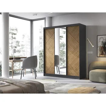 Šatní skříň Eltapmeble Posuvná skříň Marrphy III se zrcadlem – karamelový dub / černá skladem